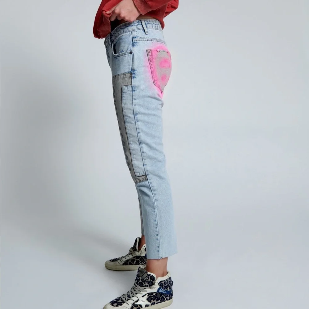 One Teaspoon Blue Graffiti Straight Leg Jeans Size 18 - Picture 4 of 16